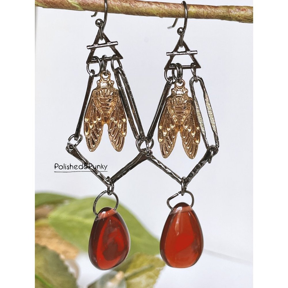 Gold Cicadas Earrings ~ Cicada Earrings ~ Insect Earrings ~ Fun Earrings in Box
